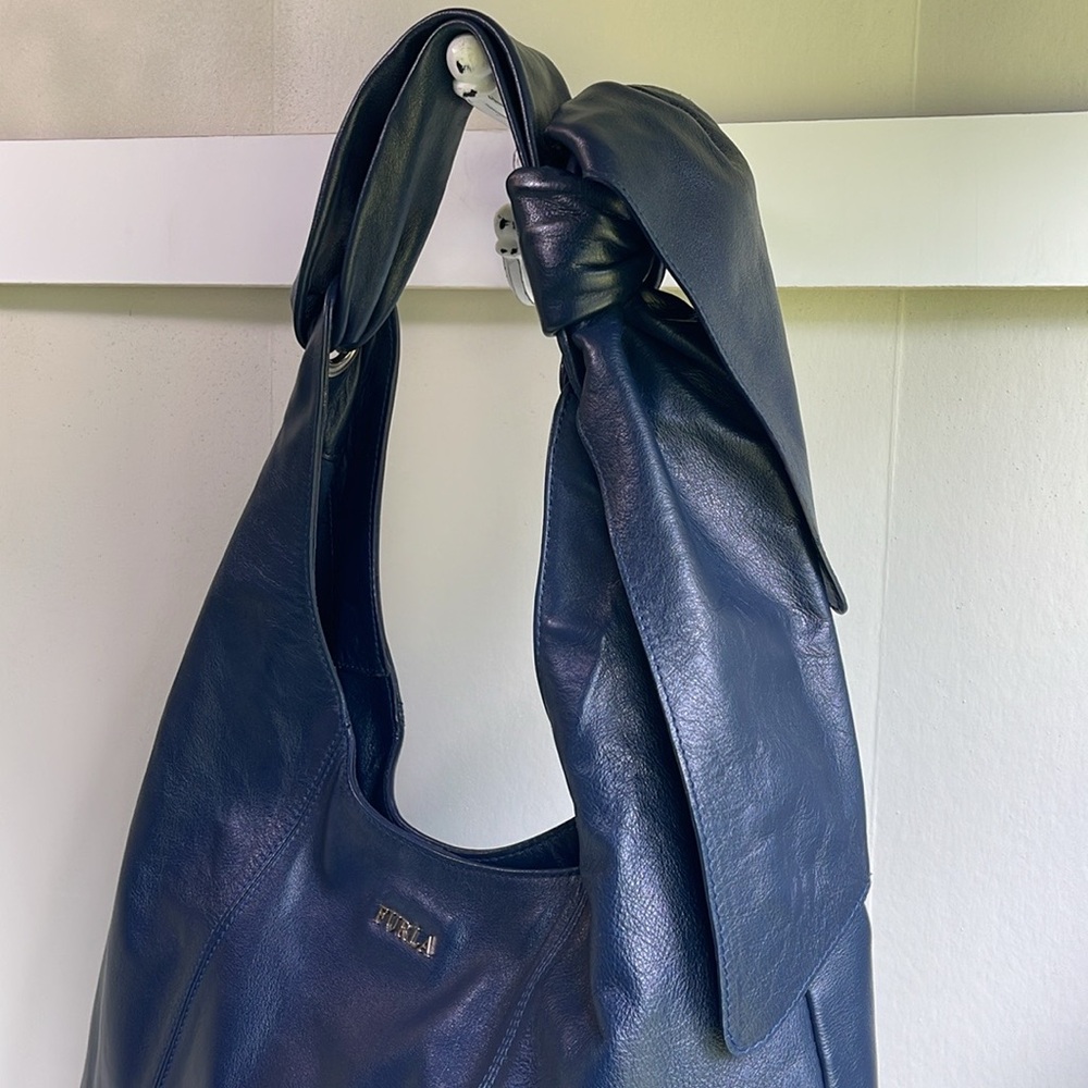 Furla Genuine Leather Hobo Shoulder Bag Navy - Picture 5 of 17